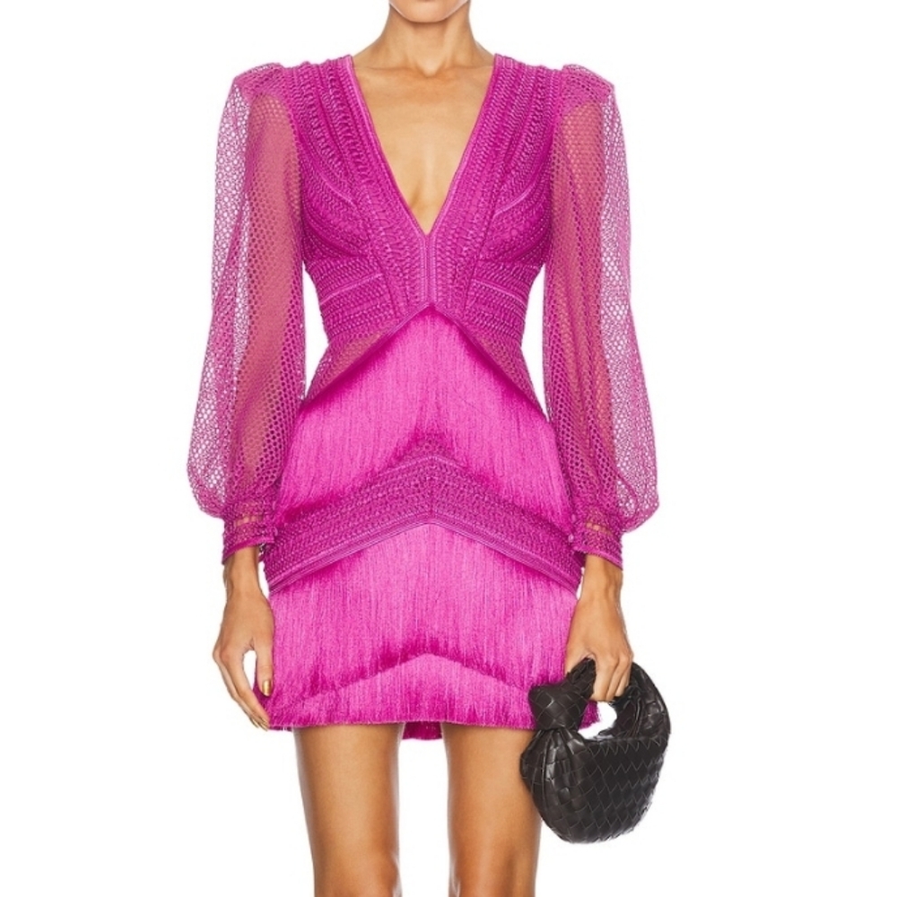 SOLD PatBO Long Sleeve Fringe Mini Dress - Picture 4 of 14